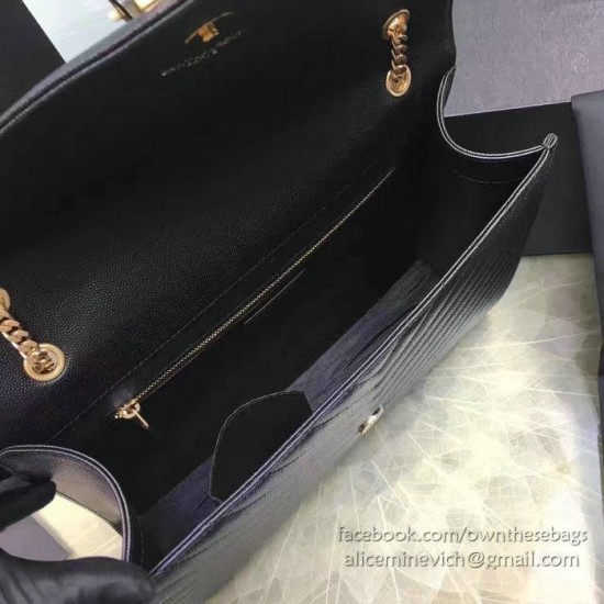 Fake Saint Laurent Classic Large Monogram Shoulder Bag in Black Grained Matelasse 396910 Replica