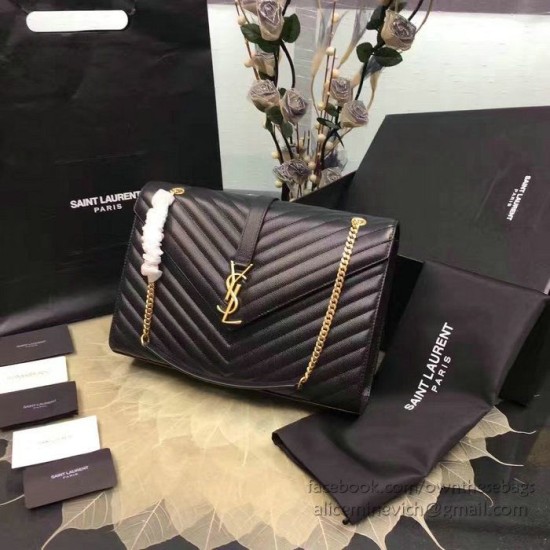 Fake Saint Laurent Classic Large Monogram Shoulder Bag in Black Grained Matelasse 396910 Replica