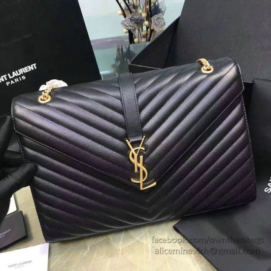 Fake Saint Laurent Classic Large Monogram Shoulder Bag in Black Grained Matelasse 396910 Replica