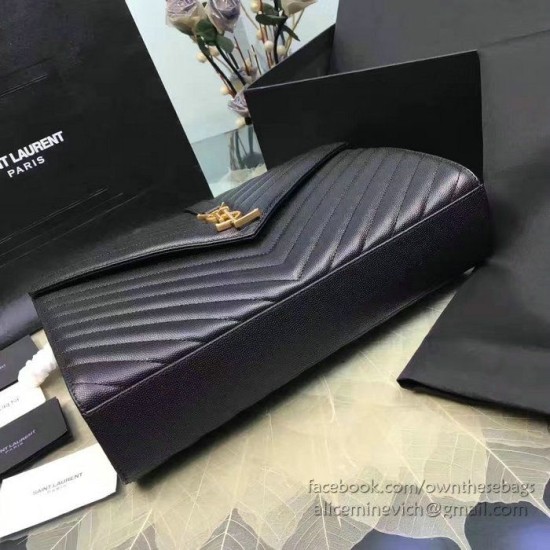 Fake Saint Laurent Classic Large Monogram Shoulder Bag in Black Grained Matelasse 396910 Replica