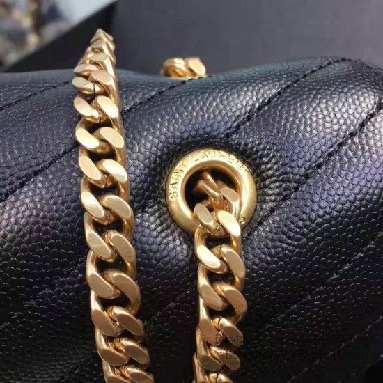 Fake Saint Laurent Classic Large Monogram Shoulder Bag in Black Grained Matelasse 396910 Replica