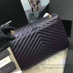 Fake Saint Laurent Classic Large Monogram Shoulder Bag in Black Grained Matelasse 396910 Replica