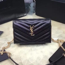 Replica Saint Laurent Envelope Chain Wallet in Black Grained Calfskin 201120