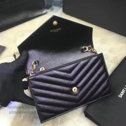 Replica Saint Laurent Envelope Chain Wallet in Black Grained Calfskin 201120
