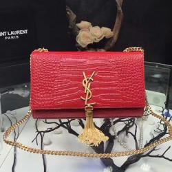 Replica Saint Laurent Medium Kate Monogram Tassel Croco Leather Shoulder Bag Red Y121230