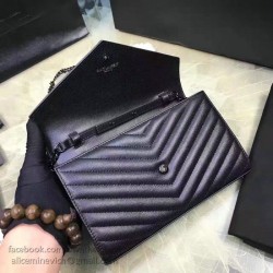 Replica Saint Laurent Monogram Medium Grained Matelasse Leather Chain Wallet Black Y121290