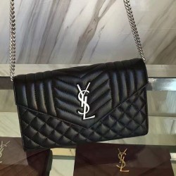 Replica Saint Laurent Satchel Medium Monogram in Black Matelasse Leather Y221260