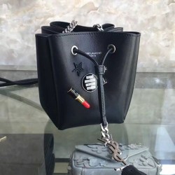 Fake Saint Laurent Sheepskin Mini Bourse Bucket Bag Black Y220350 Replica