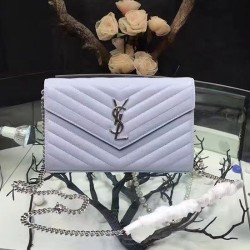 Fake Saint Laurent Violet Grained Matelasse Leather Chain Wallet Y221220 Replica