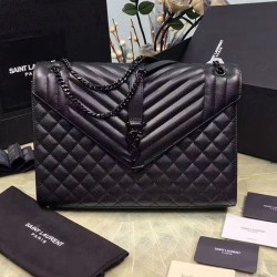Replica Yves Saint Laurent Large Chain Shoulder Bag Black Calfskin Y221250