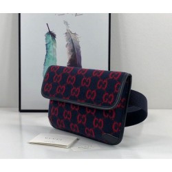 Fake Gucci GG Wool Belt Bag 598181 Blue / Red Replica