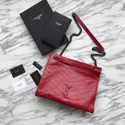 Fake YSL Saint Lauren Niki Medium Shopping Bag Crinkled Vintage Leather Red Replica