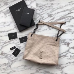 Replica YSL Saint Lauren Niki Medium Shopping Bag Crinkled Vintage Leather Gray