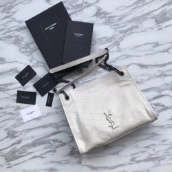 Replica YSL Saint Lauren Niki Medium Shopping Bag Crinkled Vintage Leather Beige