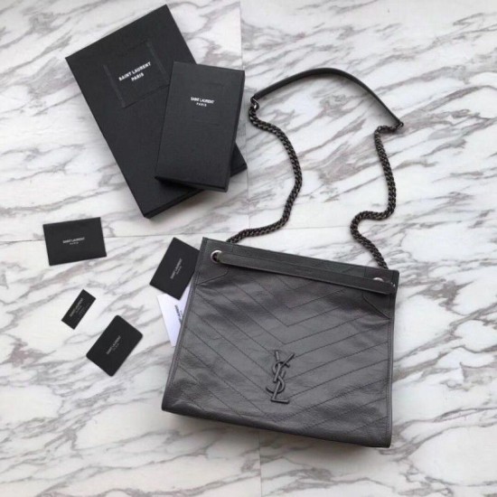 Replica YSL Saint Lauren Niki Medium Shopping Bag Crinkled Vintage Leather Black Replica YSL Saint Lauren Niki Medium Shopping Bag Crinkled Vintage Leather Black
