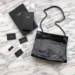 Replica YSL Saint Lauren Niki Medium Shopping Bag Crinkled Vintage Leather Black