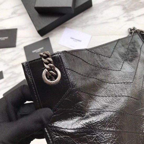 Replica YSL Saint Lauren Niki Medium Shopping Bag Crinkled Vintage Leather Black Replica YSL Saint Lauren Niki Medium Shopping Bag Crinkled Vintage Leather Black