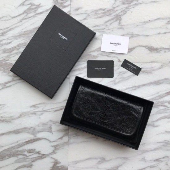 Fake YSL Saint Laurent Niki Large Wallet Crinkled Vintage Leather Black Replica Fake YSL Saint Laurent Niki Large Wallet Crinkled Vintage Leather Black Replica