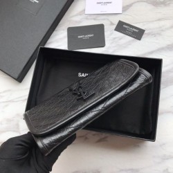 Fake YSL Saint Laurent Niki Large Wallet Crinkled Vintage Leather Black Replica
