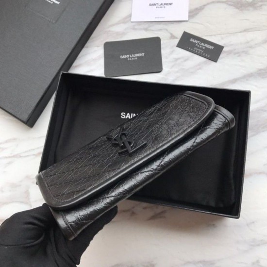 Fake YSL Saint Laurent Niki Large Wallet Crinkled Vintage Leather Black Replica Fake YSL Saint Laurent Niki Large Wallet Crinkled Vintage Leather Black Replica