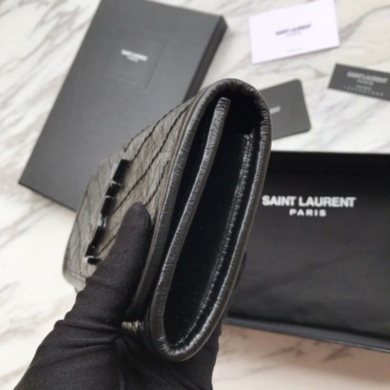 Fake YSL Saint Laurent Niki Large Wallet Crinkled Vintage Leather Black Replica Fake YSL Saint Laurent Niki Large Wallet Crinkled Vintage Leather Black Replica