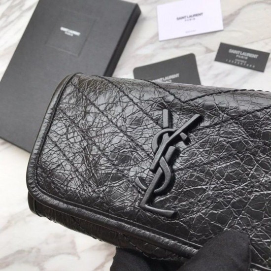 Fake YSL Saint Laurent Niki Large Wallet Crinkled Vintage Leather Black Replica Fake YSL Saint Laurent Niki Large Wallet Crinkled Vintage Leather Black Replica