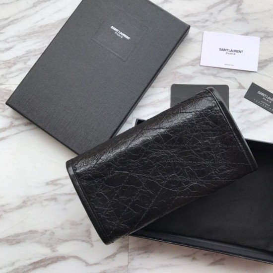 Fake YSL Saint Laurent Niki Large Wallet Crinkled Vintage Leather Black Replica Fake YSL Saint Laurent Niki Large Wallet Crinkled Vintage Leather Black Replica