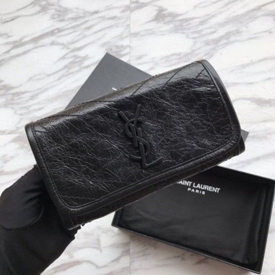 Fake YSL Saint Laurent Niki Large Wallet Crinkled Vintage Leather Black Replica Fake YSL Saint Laurent Niki Large Wallet Crinkled Vintage Leather Black Replica