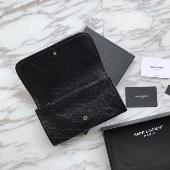 Fake YSL Saint Laurent Niki Large Wallet Crinkled Vintage Leather Black Replica Fake YSL Saint Laurent Niki Large Wallet Crinkled Vintage Leather Black Replica