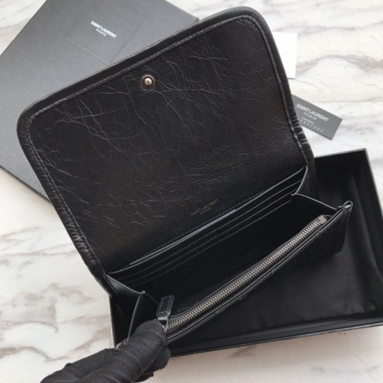 Fake YSL Saint Laurent Niki Large Wallet Crinkled Vintage Leather Black Replica Fake YSL Saint Laurent Niki Large Wallet Crinkled Vintage Leather Black Replica