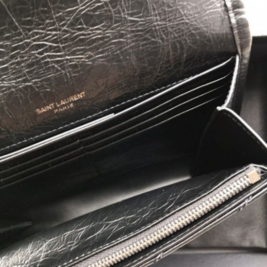Fake YSL Saint Laurent Niki Large Wallet Crinkled Vintage Leather Black Replica Fake YSL Saint Laurent Niki Large Wallet Crinkled Vintage Leather Black Replica
