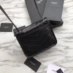 Replica YSL Saint Laurent Niki Chain Wallet Crinkled Vintage Leather Black