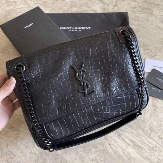 Replica YSL Saint Laurent Medium Niki Chain Bag Crocodile Black Fake YSL Saint Laurent Medium Niki Chain Bag Crocodile Black Replica