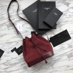 Replica YSL Saint Laurent Teddy Bucket Bag Matte leather Claret