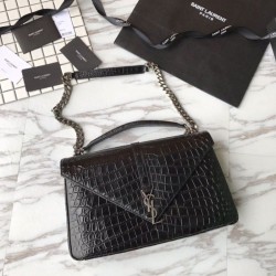Replica YSL Saint Laurent Envelope Bag in Crocodile Pattern Black