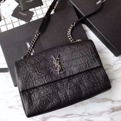 Fake Saint Laurent Medium West Hollywood Bag in Crocodile Embossed Leather Black Replica