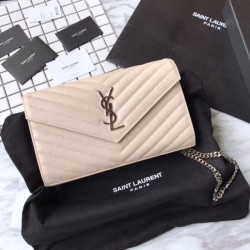 Replica YSL Saint Laurent Grained Matelasse Chain Wallet Beige