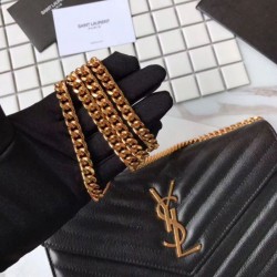 Replica YSL Saint Laurent Grained Matelasse Chain Wallet Black