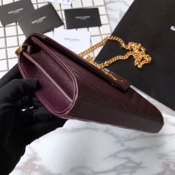 Fake YSL Saint Laurent Grained Matelasse Chain Wallet Claret Replica