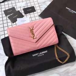 Fake YSL Saint Laurent Grained Matelasse Chain Wallet Rose Replica