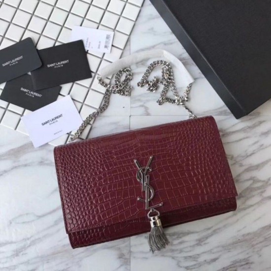 Fake YSL Saint Laurent Medium Kate Monogram Tassel Croco Leather Shoulder Bag Claret Replica Replica YSL Saint Laurent Medium Kate Monogram Tassel Croco Leather Shoulder Bag Claret