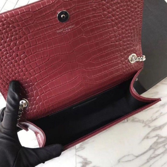 Fake YSL Saint Laurent Medium Kate Monogram Tassel Croco Leather Shoulder Bag Claret Replica Replica YSL Saint Laurent Medium Kate Monogram Tassel Croco Leather Shoulder Bag Claret