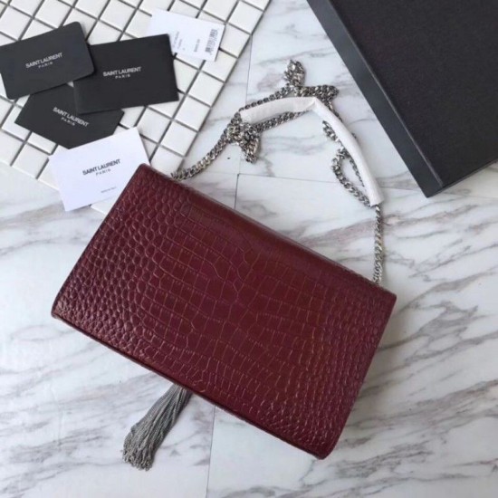 Fake YSL Saint Laurent Medium Kate Monogram Tassel Croco Leather Shoulder Bag Claret Replica Replica YSL Saint Laurent Medium Kate Monogram Tassel Croco Leather Shoulder Bag Claret