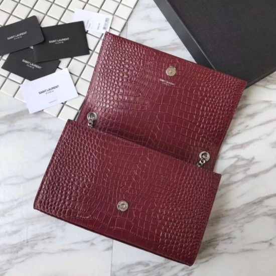Fake YSL Saint Laurent Medium Kate Monogram Tassel Croco Leather Shoulder Bag Claret Replica Replica YSL Saint Laurent Medium Kate Monogram Tassel Croco Leather Shoulder Bag Claret