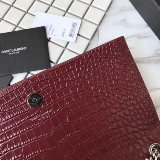 Fake YSL Saint Laurent Medium Kate Monogram Tassel Croco Leather Shoulder Bag Claret Replica Replica YSL Saint Laurent Medium Kate Monogram Tassel Croco Leather Shoulder Bag Claret