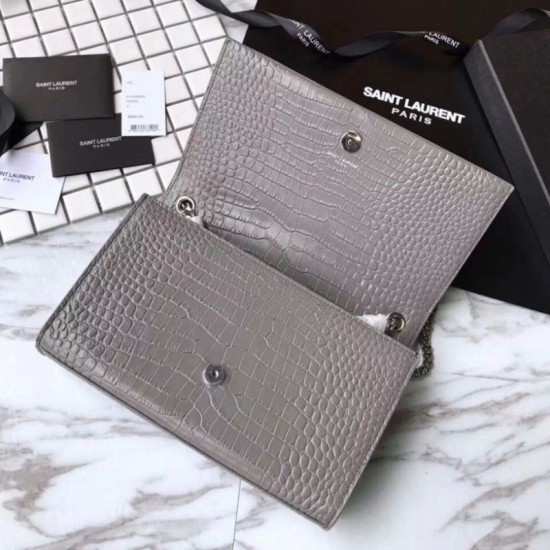Replica YSL Saint Laurent Medium Kate Monogram Tassel Croco Leather Shoulder Bag Gray Replica YSL Saint Laurent Medium Kate Monogram Tassel Croco Leather Shoulder Bag Gray