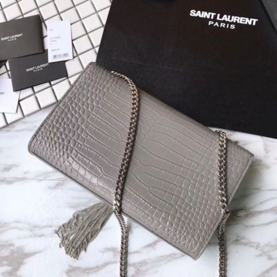 Replica YSL Saint Laurent Medium Kate Monogram Tassel Croco Leather Shoulder Bag Gray Replica YSL Saint Laurent Medium Kate Monogram Tassel Croco Leather Shoulder Bag Gray