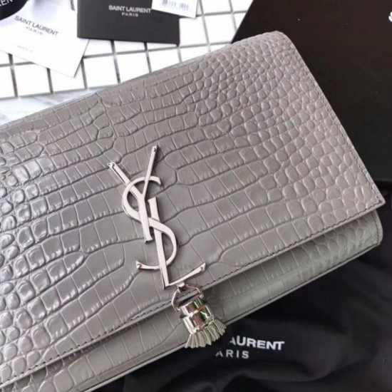 Replica YSL Saint Laurent Medium Kate Monogram Tassel Croco Leather Shoulder Bag Gray Replica YSL Saint Laurent Medium Kate Monogram Tassel Croco Leather Shoulder Bag Gray