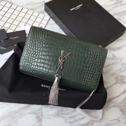 Replica YSL Saint Laurent Medium Kate Monogram Tassel Croco Leather Shoulder Bag Green