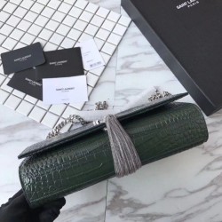 Replica YSL Saint Laurent Medium Kate Monogram Tassel Croco Leather Shoulder Bag Green
